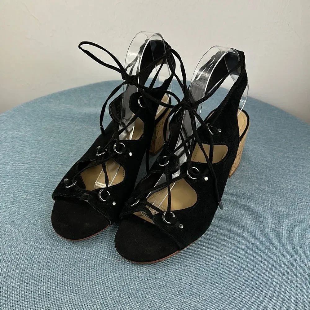 Marc Fisher Rivva Black Leather Lace Up Heels Size 10 M